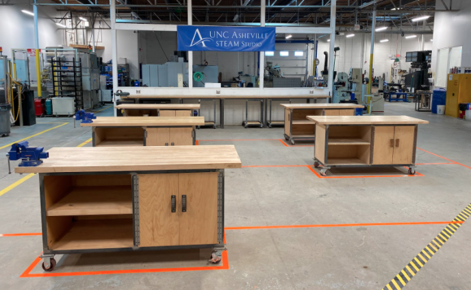 Photo of the open plan workspace with moveable work stations